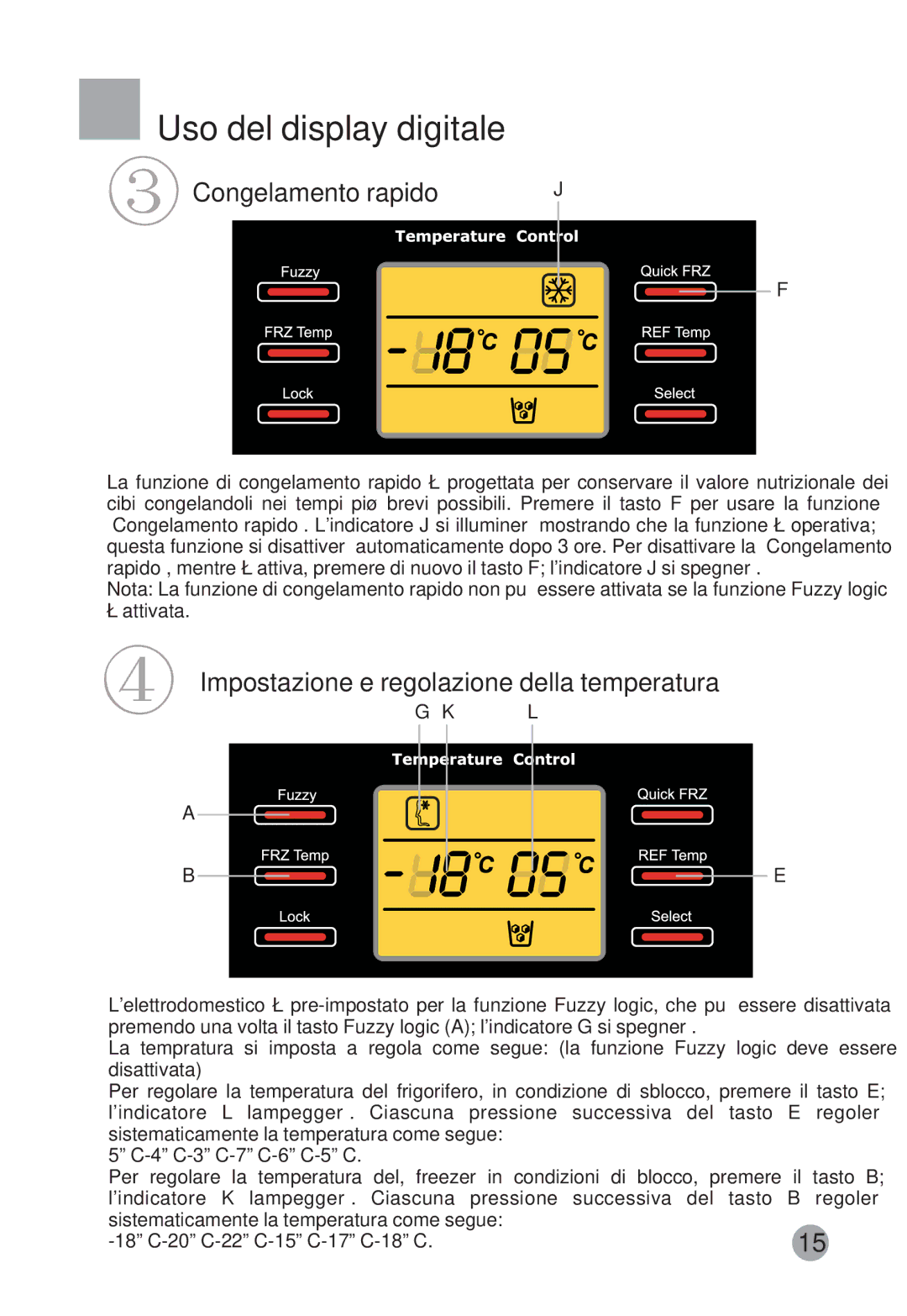 Haier HRF-663CJ, HRF-663ISB2 Uso del display digitale, Congelamento rapido, Impostazione e regolazione della temperatura 