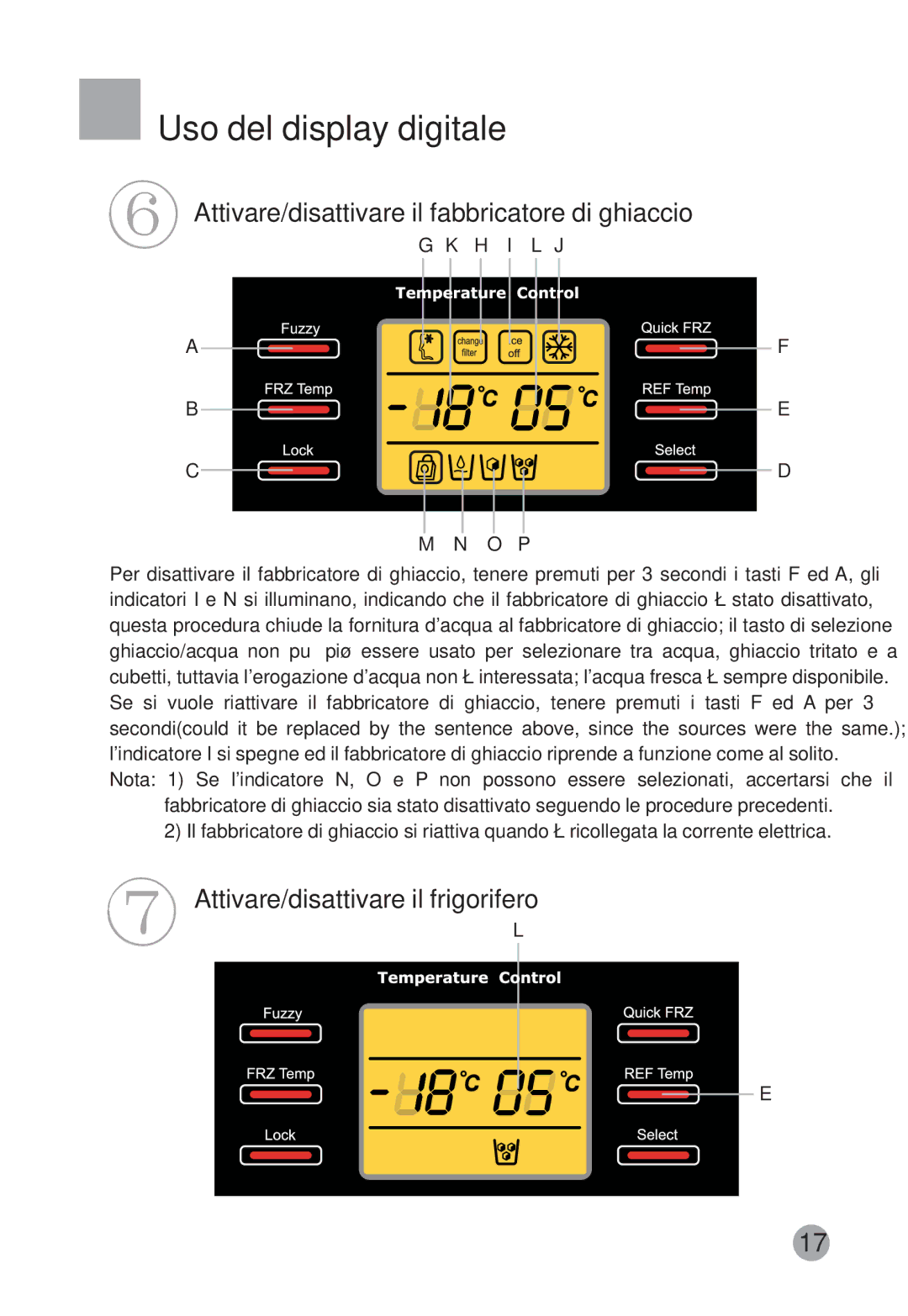 Haier HRF-663CJ, HRF-663ISB2 manual Attivare/disattivare il fabbricatore di ghiaccio, Attivare/disattivare il frigorifero 