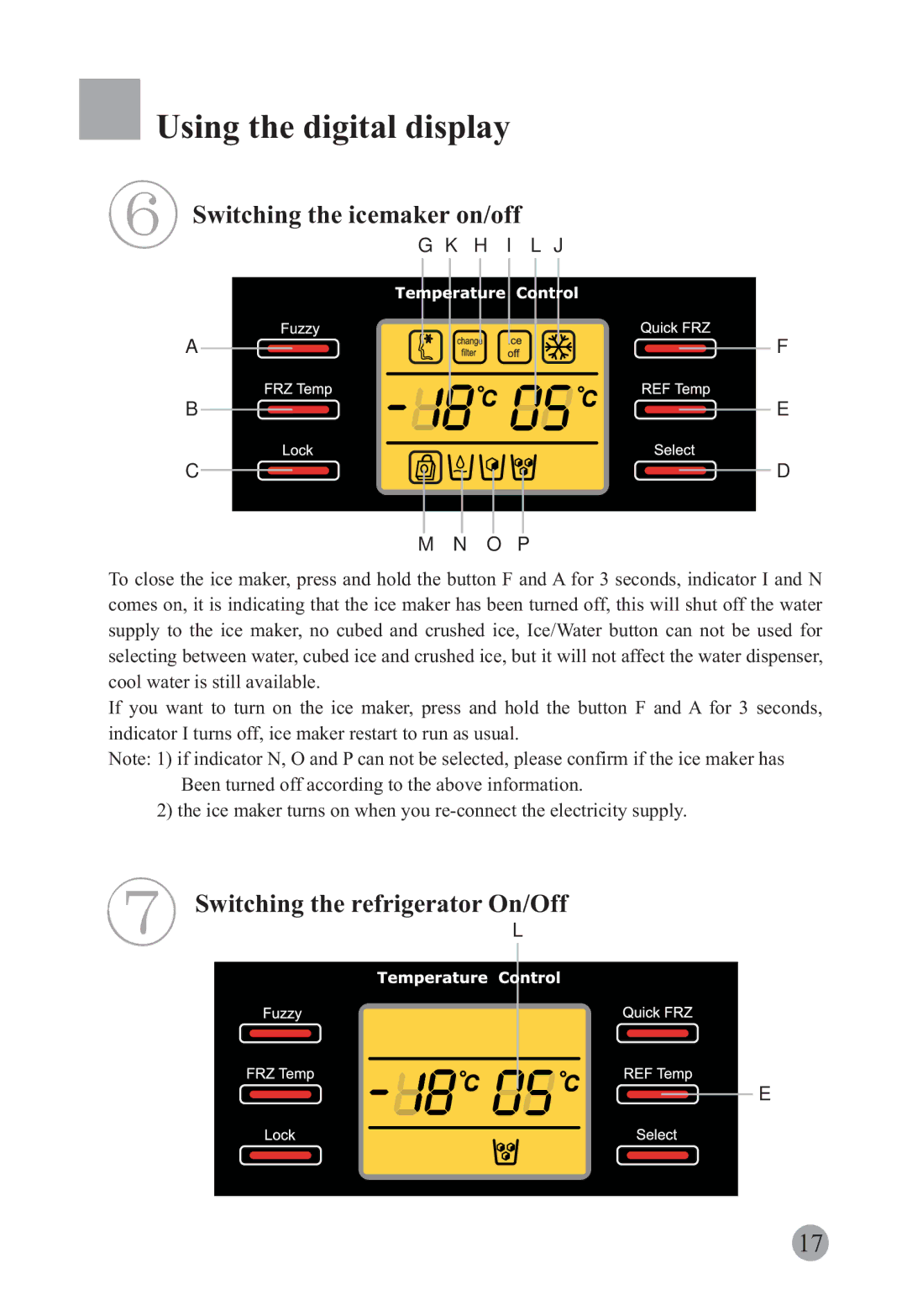 Haier HRF-663CJ, HRF-663ISB2 manual Switching the icemaker on/off, Switching the refrigerator On/Off 