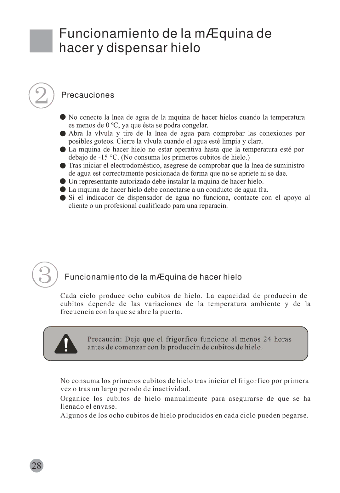 Haier HRF-663ISB2, HRF-663CJ manual Funcionamiento de la máquina de hacer y dispensar hielo, Precauciones 