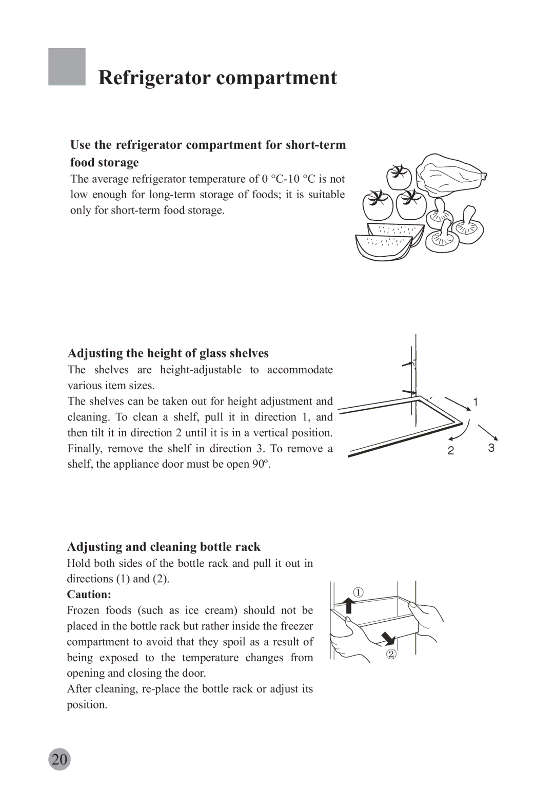 Haier HRF-663ISB2 Refrigerator compartment, Adjusting the height of glass shelves, Adjusting and cleaning bottle rack 