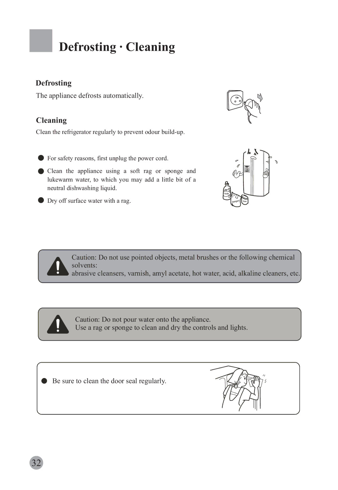 Haier HRF-663ISB2, HRF-663CJ manual Defrosting · Cleaning 