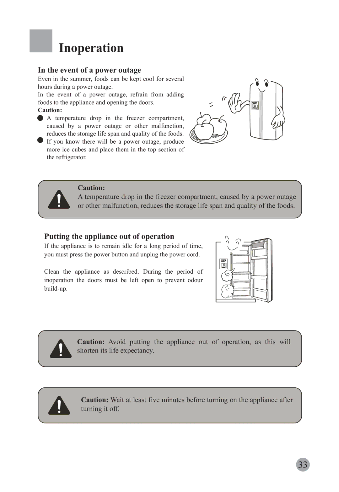 Haier HRF-663CJ, HRF-663ISB2 manual Inoperation, Event of a power outage, Putting the appliance out of operation 