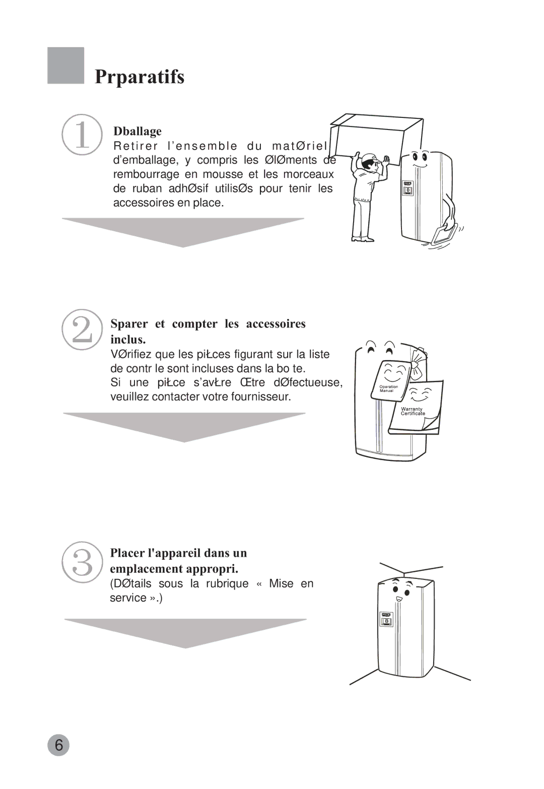 Haier HRF-663ISB2, HRF-663CJ manual Préparatifs, Déballage, Séparer et compter les accessoires inclus 