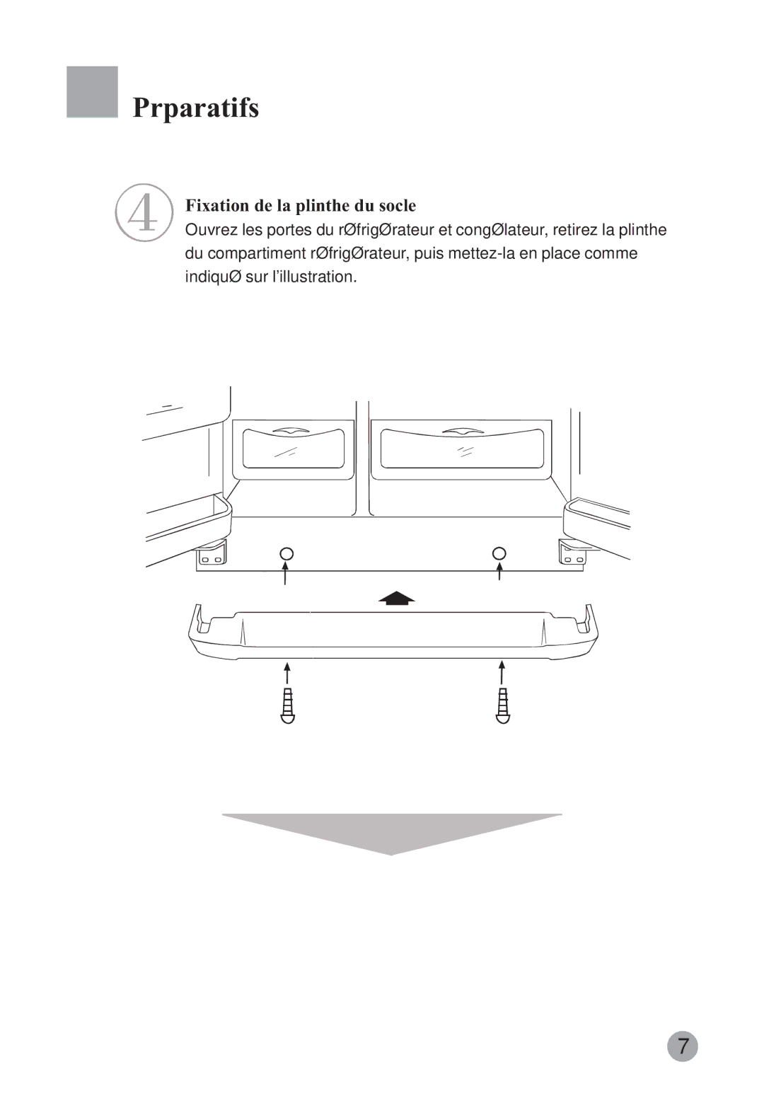 Haier HRF-663CJ, HRF-663ISB2 manual Fixation de la plinthe du socle 