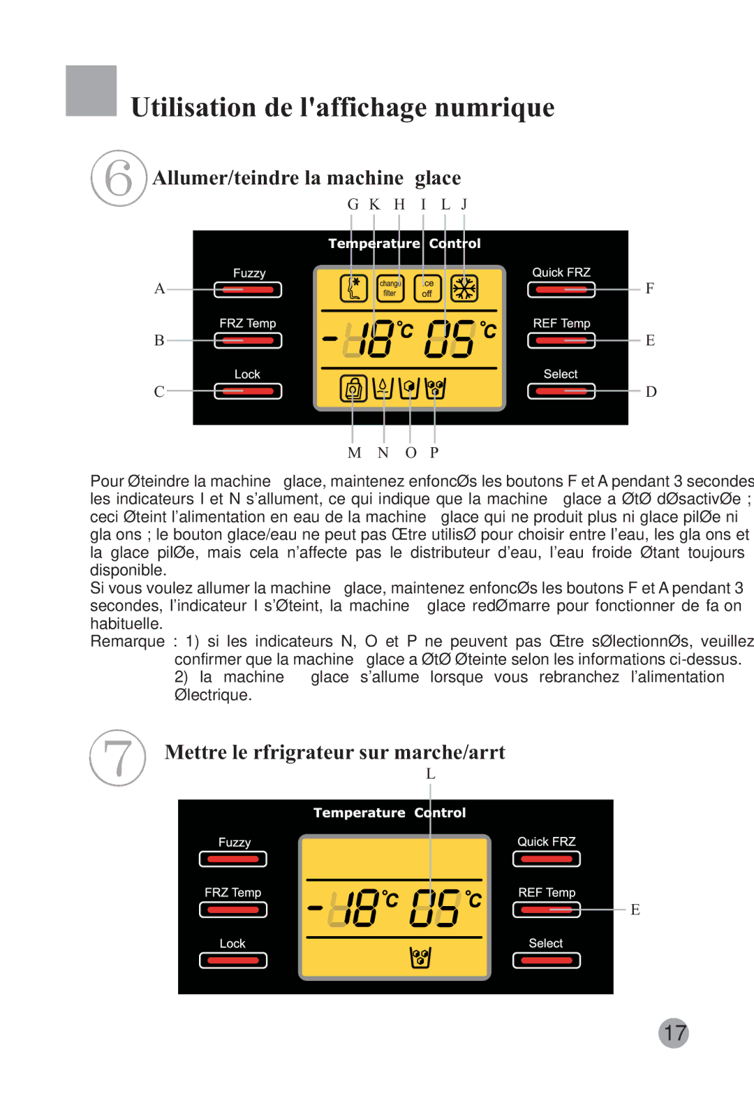 Haier HRF-663CJ, HRF-663ISB2 manual Allumer/éteindre la machine à glace, Mettre le réfrigérateur sur marche/arrêt 