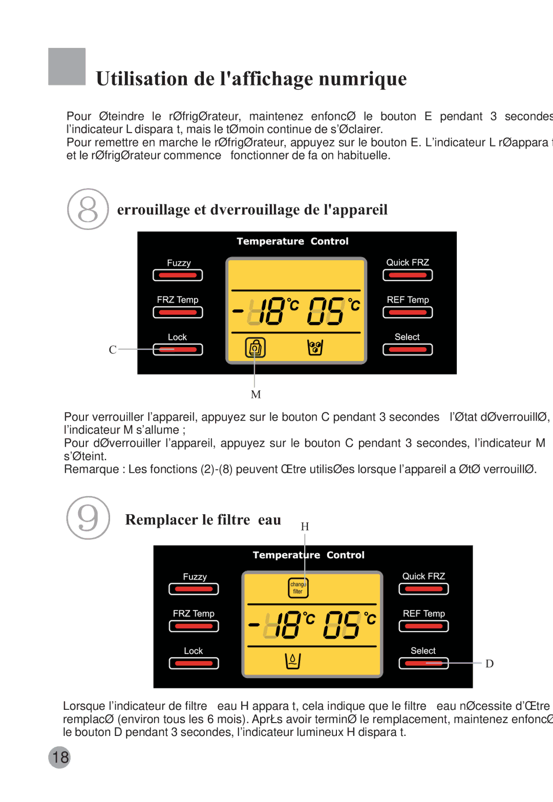 Haier HRF-663ISB2, HRF-663CJ manual Verrouillage et déverrouillage de lappareil, Remplacer le filtre à eau H 