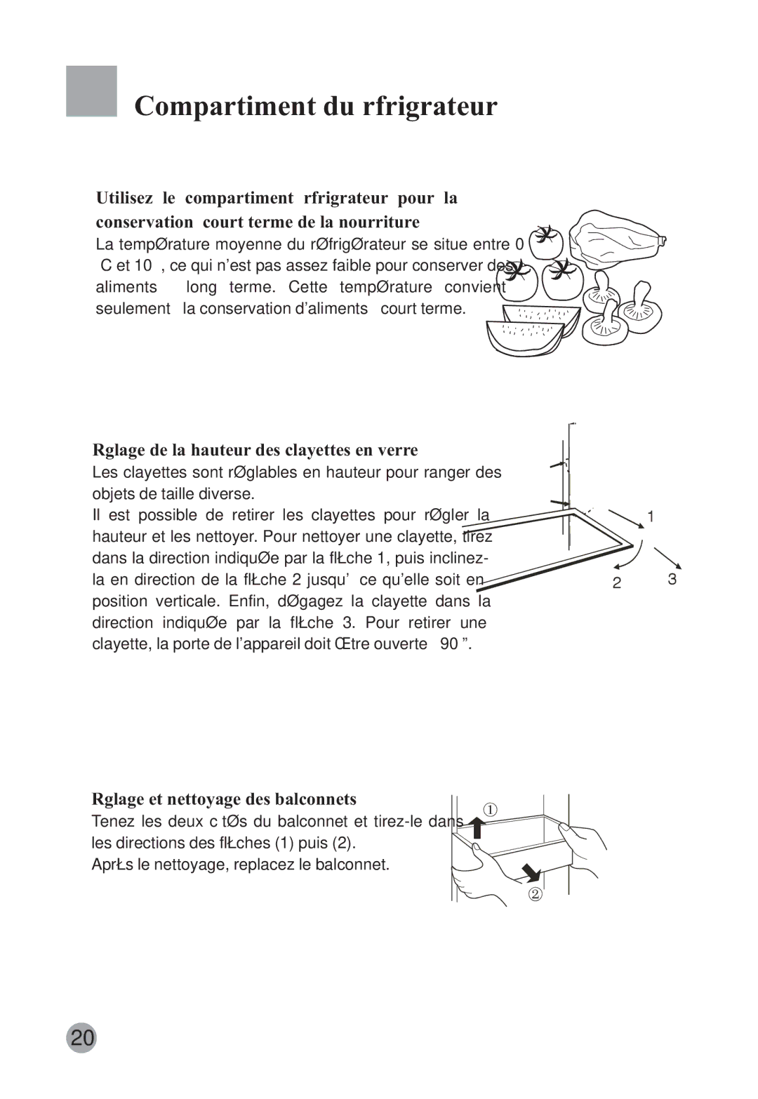 Haier HRF-663ISB2, HRF-663CJ manual Compartiment du réfrigérateur, Réglage de la hauteur des clayettes en verre 