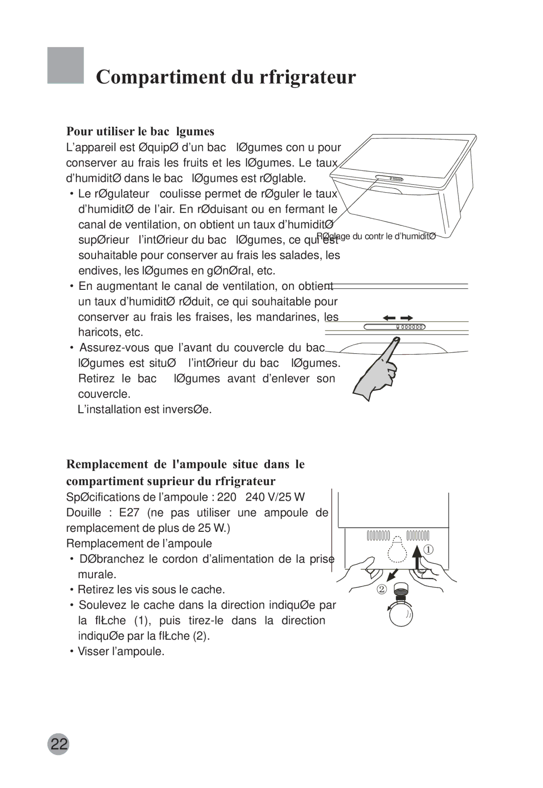 Haier HRF-663ISB2, HRF-663CJ manual Pour utiliser le bac à légumes, Dhumidité dans le bac à légumes est réglable 