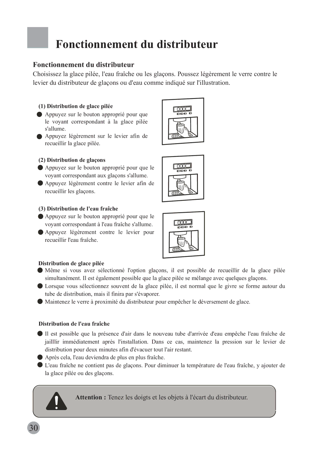 Haier HRF-663ISB2, HRF-663CJ manual Fonctionnement du distributeur 