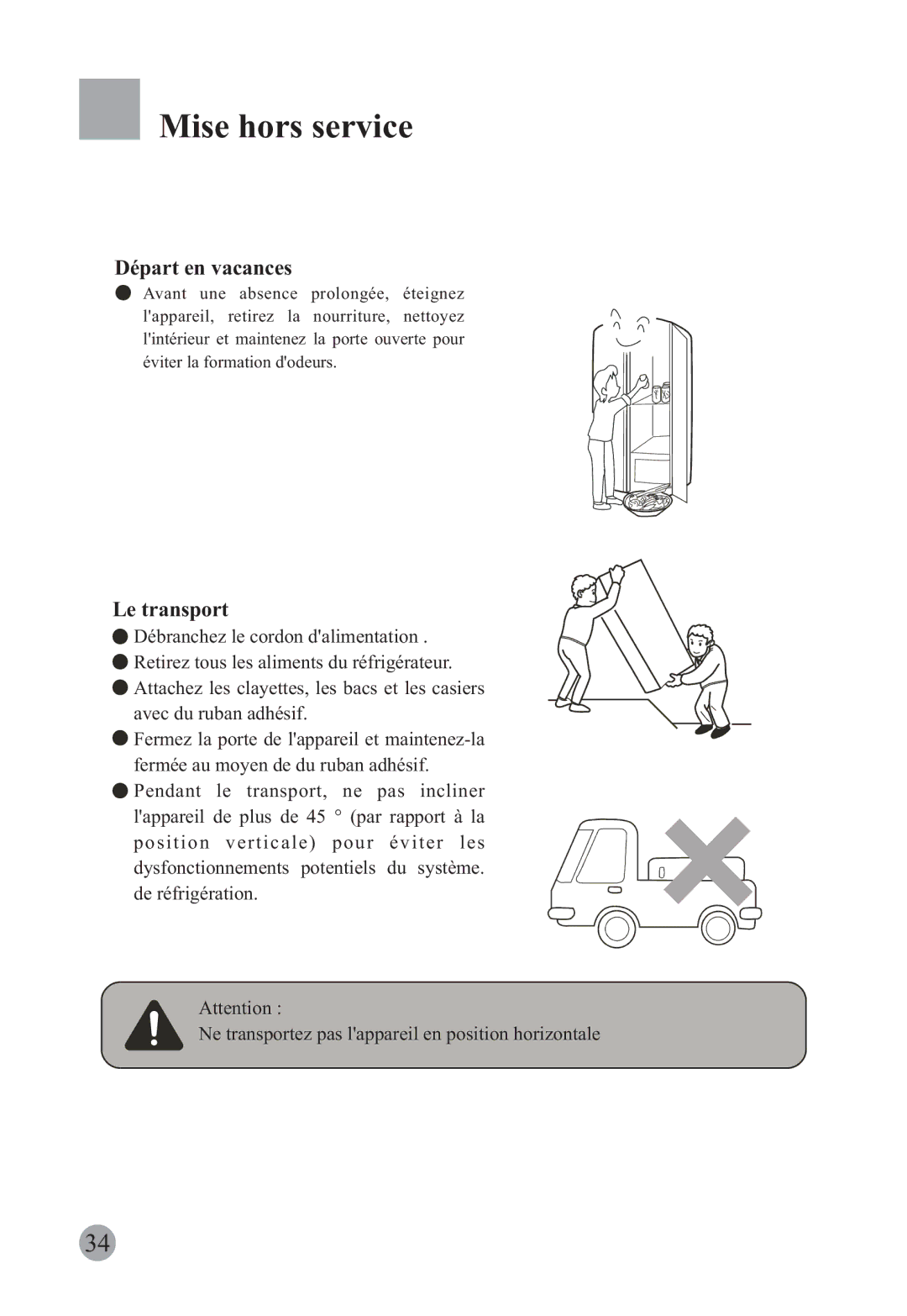 Haier HRF-663ISB2, HRF-663CJ manual Départ en vacances, Le transport 