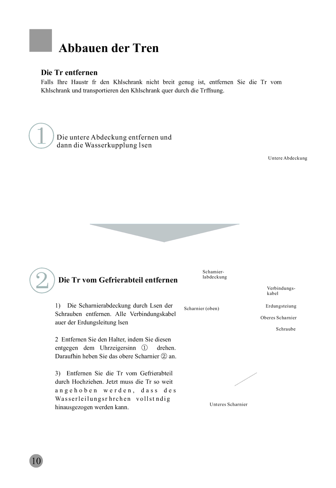 Haier HRF-663ISB2, HRF-663CJ manual Abbauen der Türen, Die Tür entfernen, Die Tür vom Gefrierabteil entfernen 