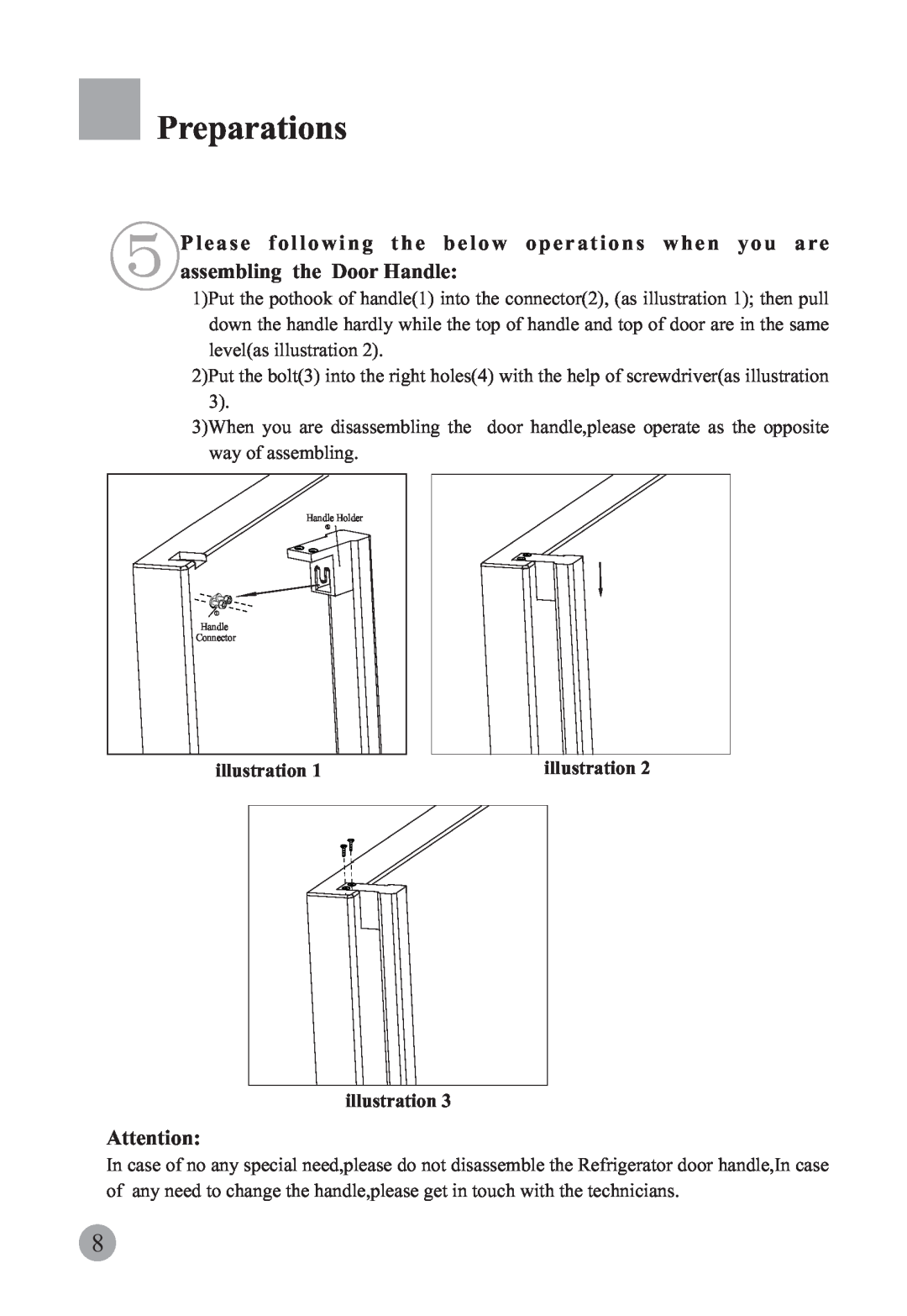 Haier HRF-663ISB2, HRF-663CJ manual assembling the Door Handle, Preparations, illustration 