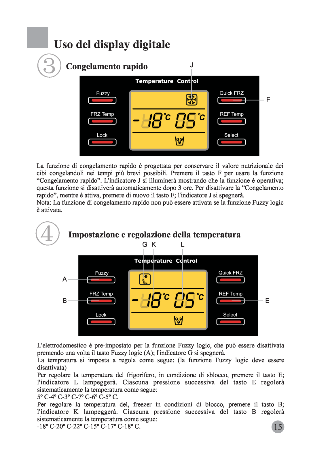 Haier HRF-663CJ, HRF-663ISB2 Uso del display digitale, Congelamento rapido, Impostazione e regolazione della temperatura 