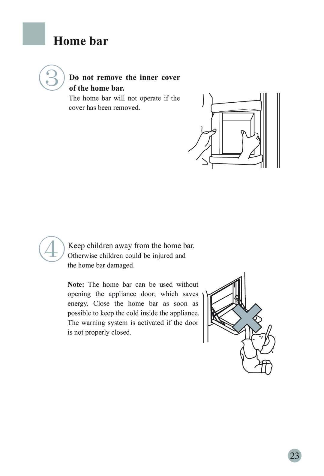 Haier HRF-66ATA2, HRF-66ITA2, HRF-66ISA2, HRF-66ASA2, HRF-66ISB2, HRF-66ASB2 manual Do not remove the inner cover Home bar 