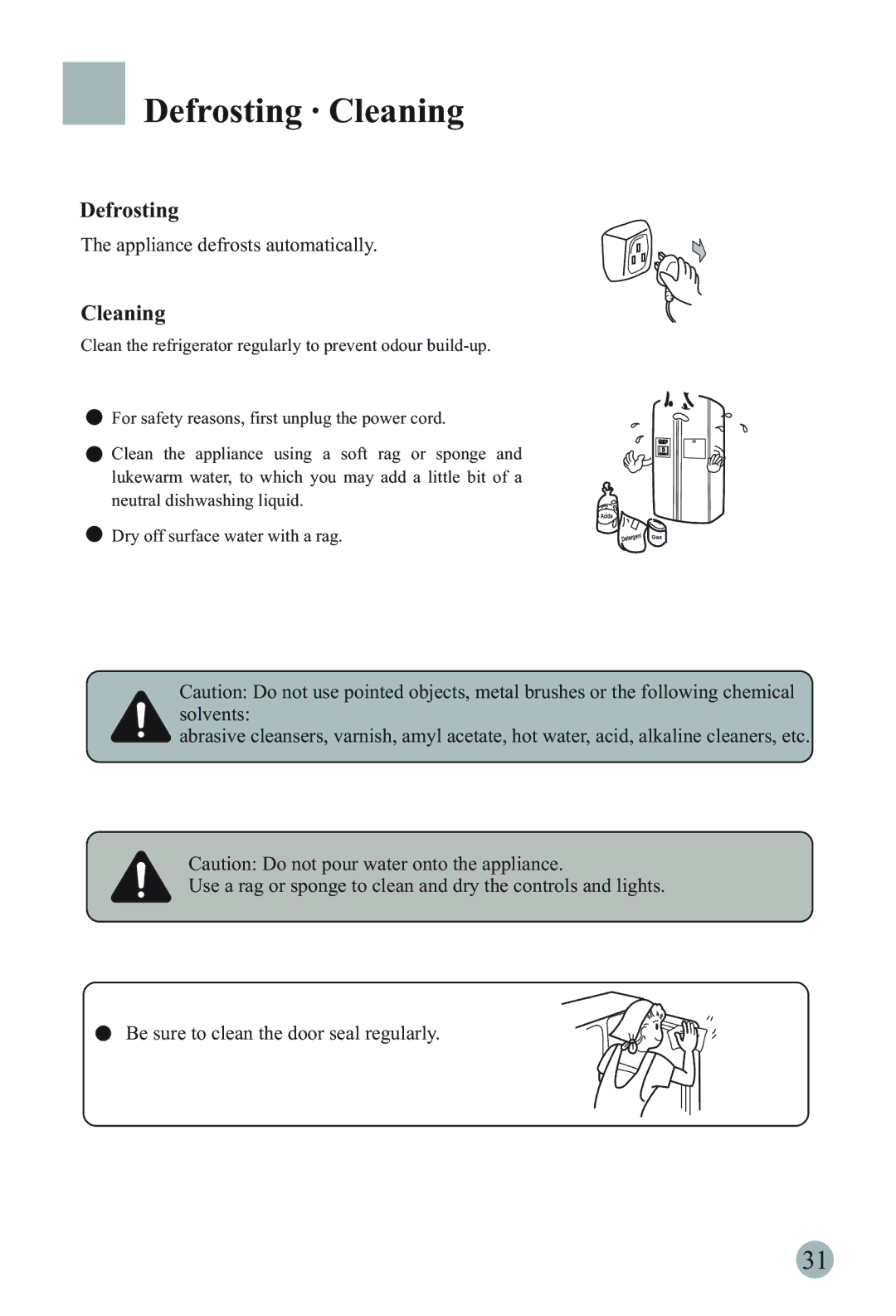 Haier HRF-66ASA2, HRF-66ITA2, HRF-66ATA2, HRF-66ISA2, HRF-66ISB2, HRF-66ASB2 manual Defrosting · Cleaning 