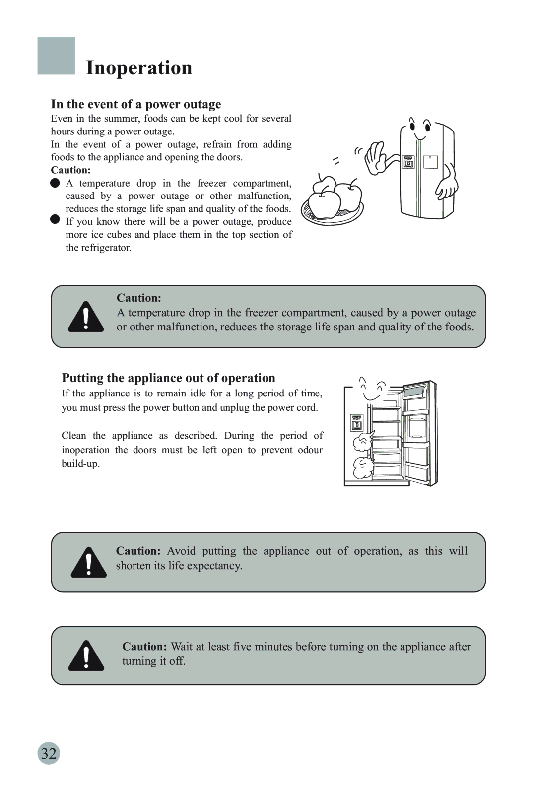 Haier HRF-66ISB2, HRF-66ITA2, HRF-66ATA2 manual Inoperation, Event of a power outage, Putting the appliance out of operation 