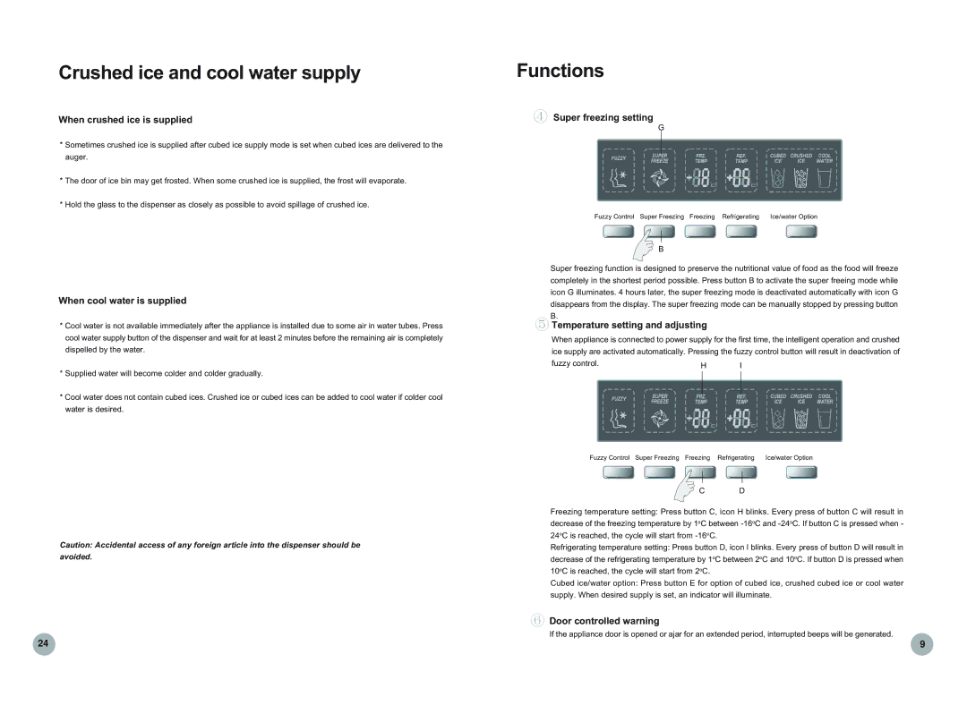 Haier HRF-669FF/ASS, HRF-689FF/ASS operation manual Crushed ice and cool water supply 