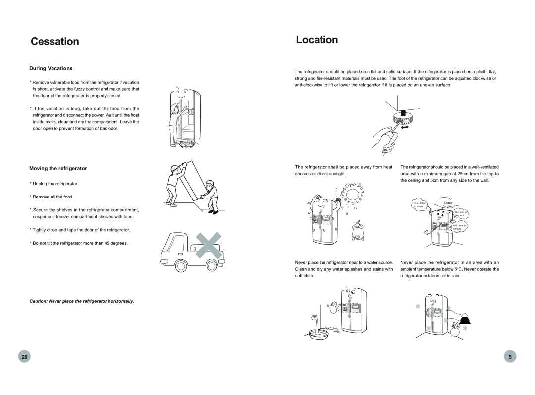 Haier HRF-669FF/ASS, HRF-689FF/ASS operation manual Cessation, Location, During Vacations, Moving the refrigerator 