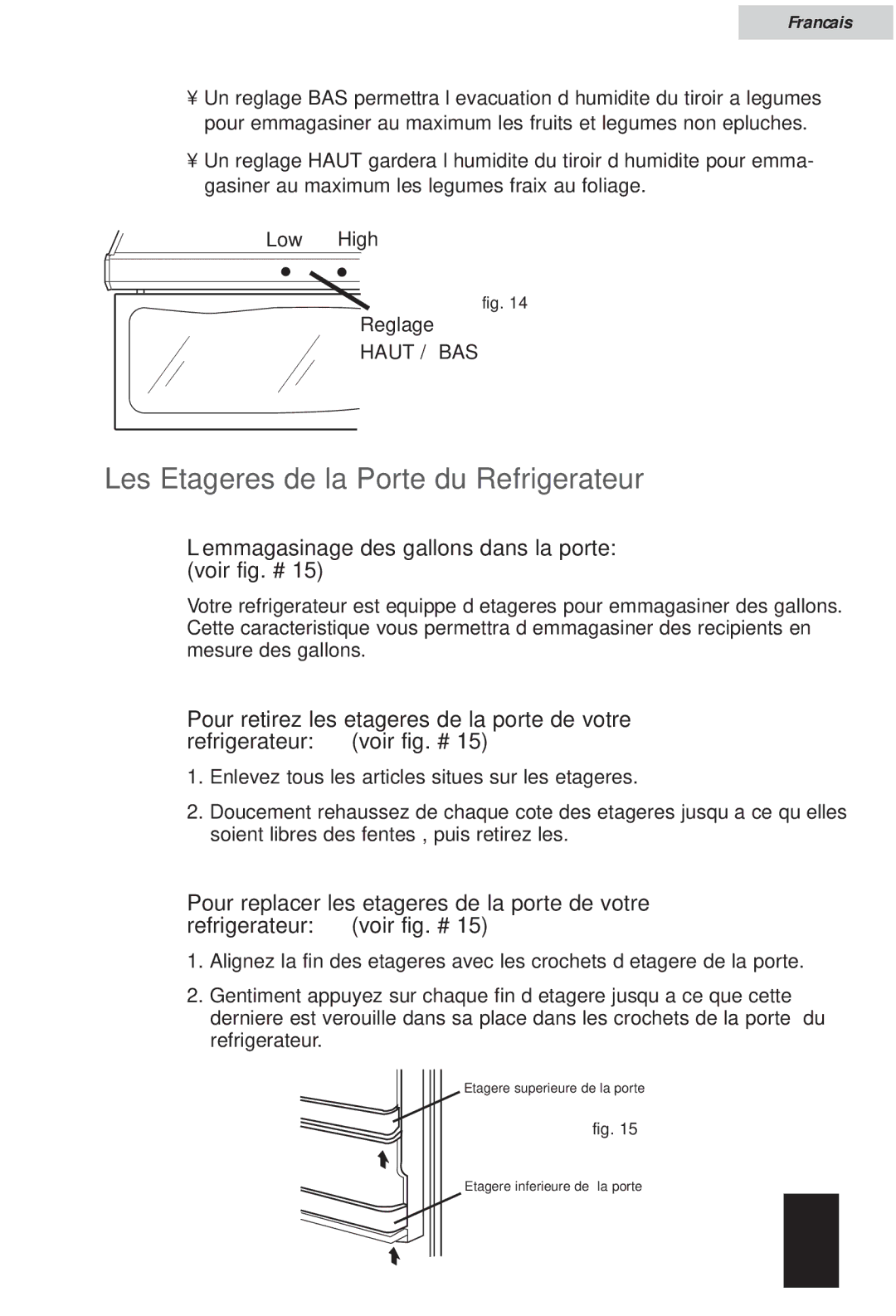 Haier HRF12WNDWW user manual Les Etageres de la Porte du Refrigerateur, ’emmagasinage des gallons dans la porte, 1311 