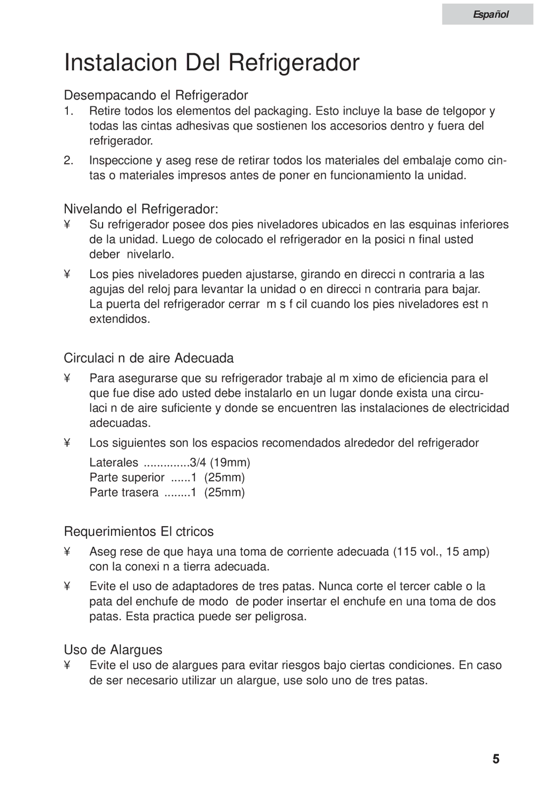 Haier HRF12WNDWW user manual Instalacion Del Refrigerador 