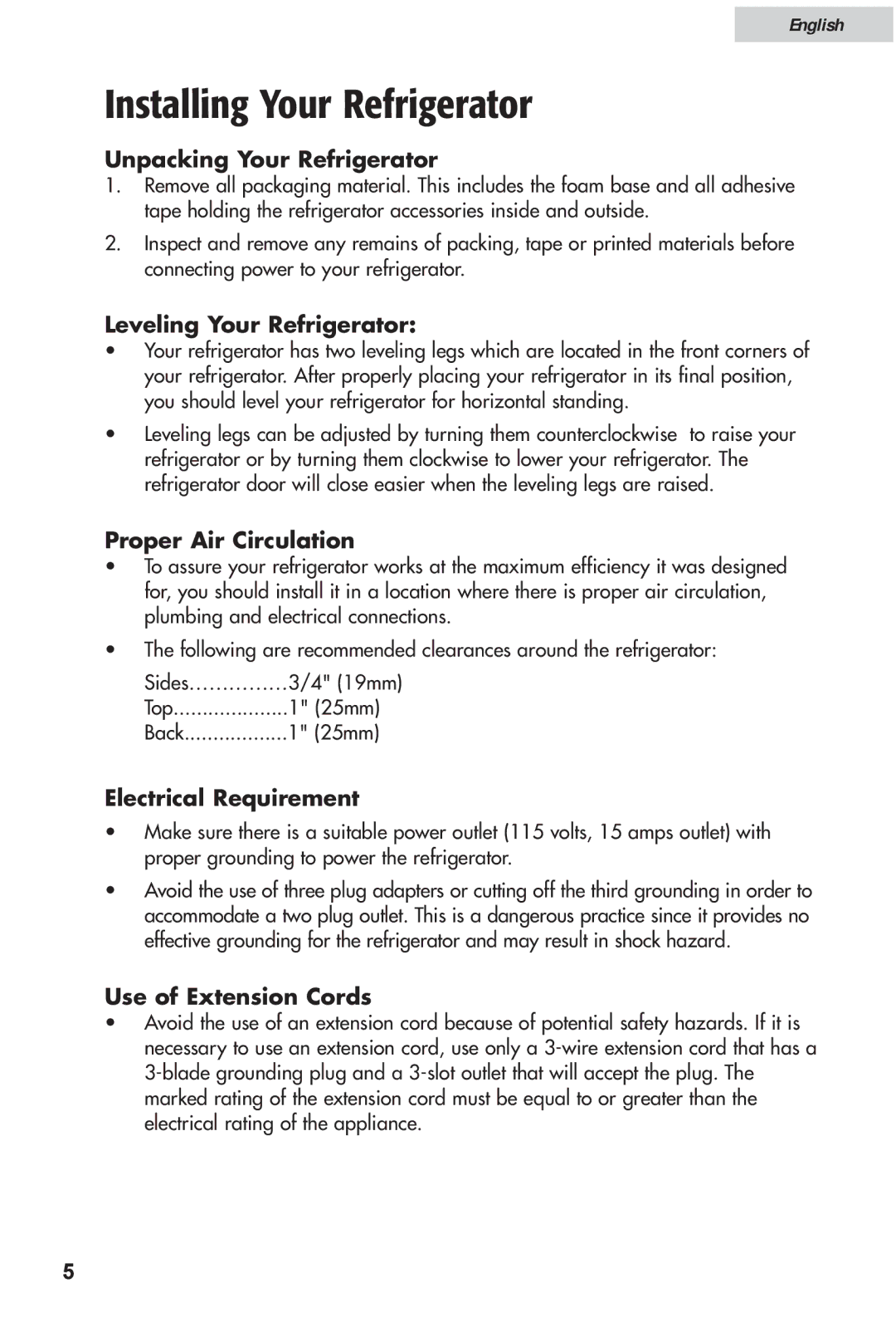 Haier HRF12WNDWW user manual Installing Your Refrigerator 