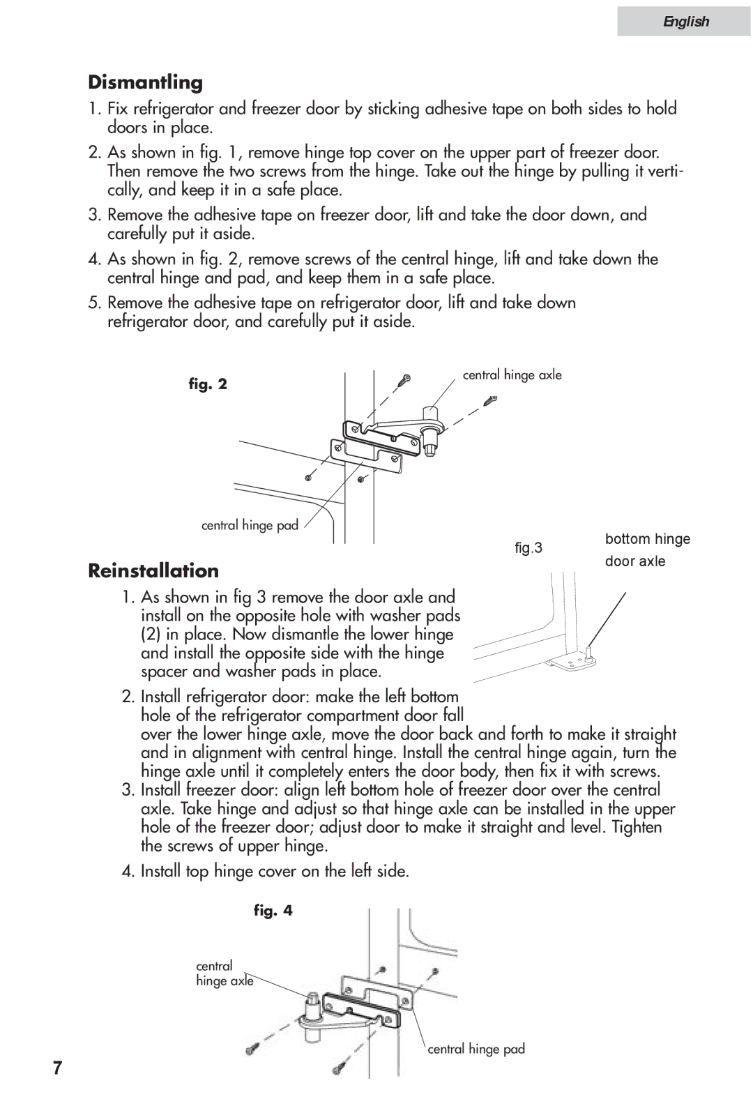 Haier HRF12WNDWW user manual Dismantling, Reinstallation 