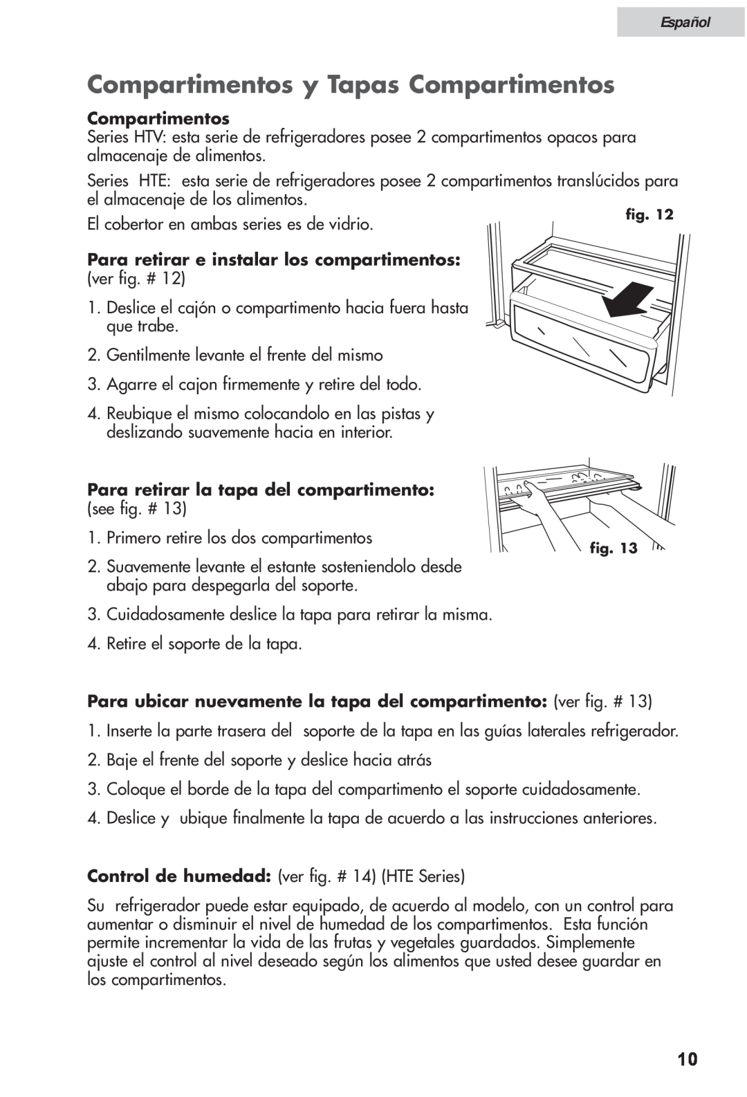 Haier HRF12WNDWW user manual Compartimentos y Tapas Compartimentos, Español 