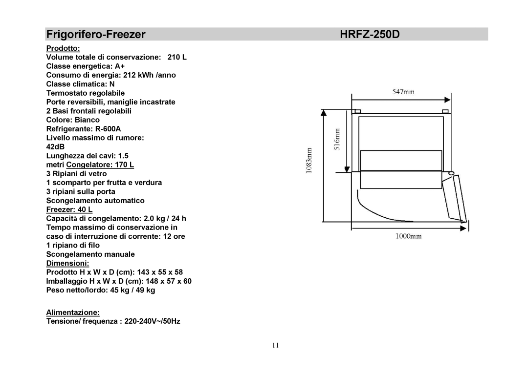 Haier HRFZ-250D AA manual Frigorifero-Freezer 