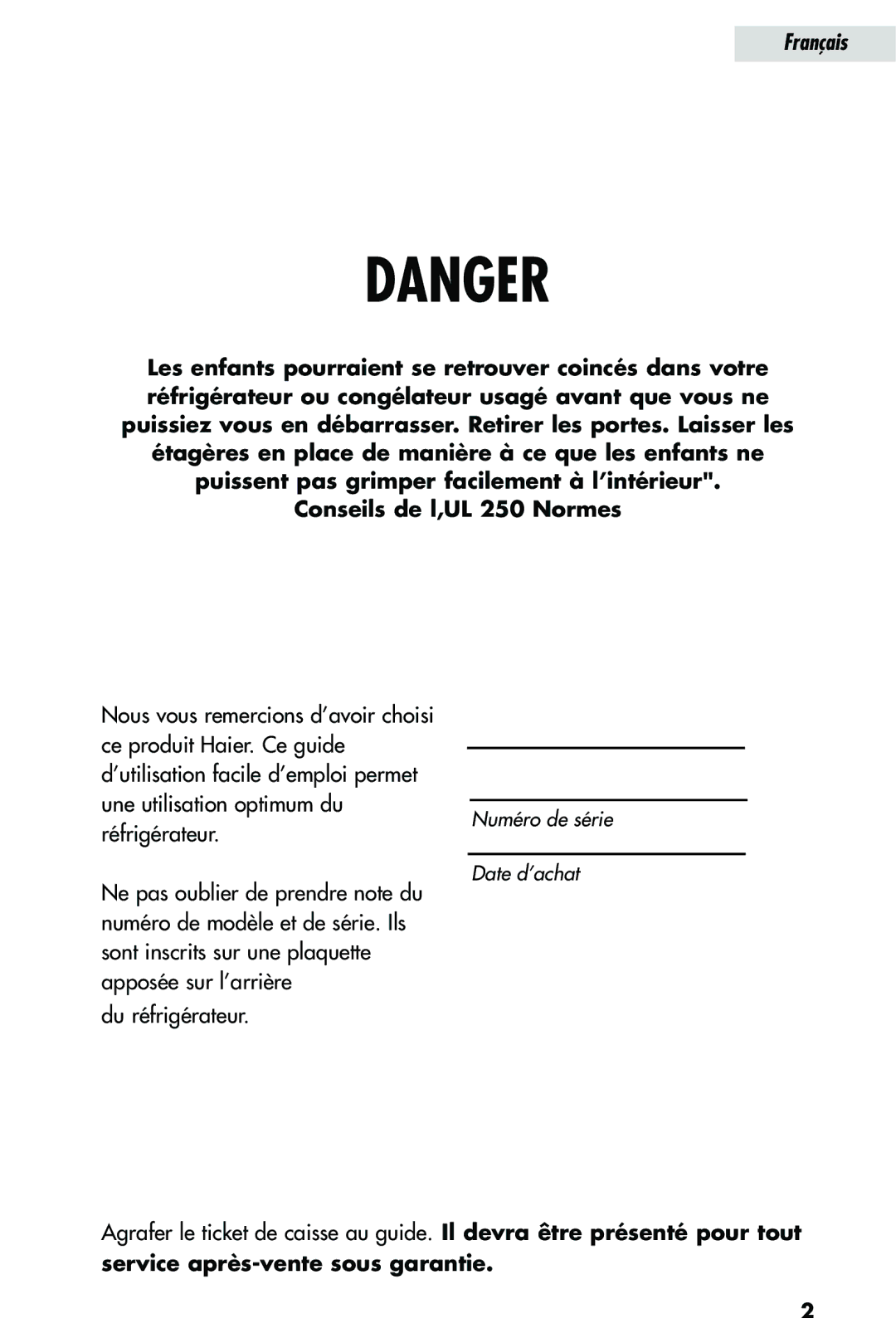 Haier HRQ02WNA, HRQ03WNA user manual Service après-vente sous garantie 