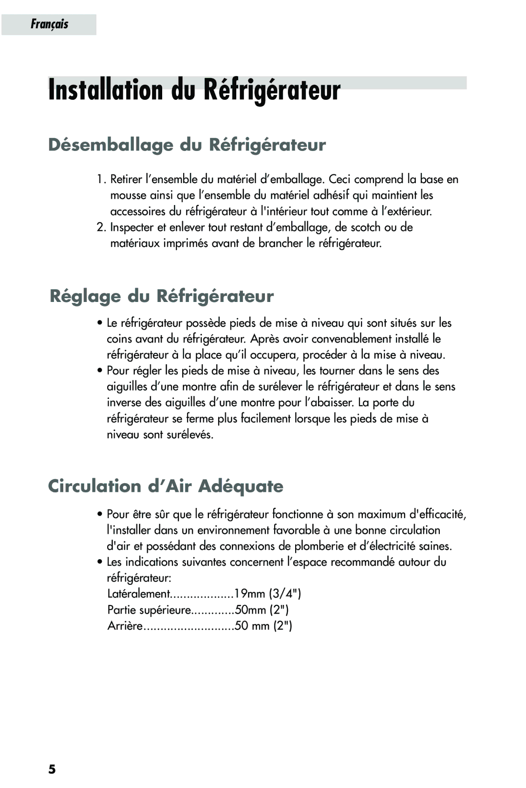 Haier HRQ03WNA, HRQ02WNA user manual Installation du Réfrigérateur, Désemballage du Réfrigérateur, Réglage du Réfrigérateur 