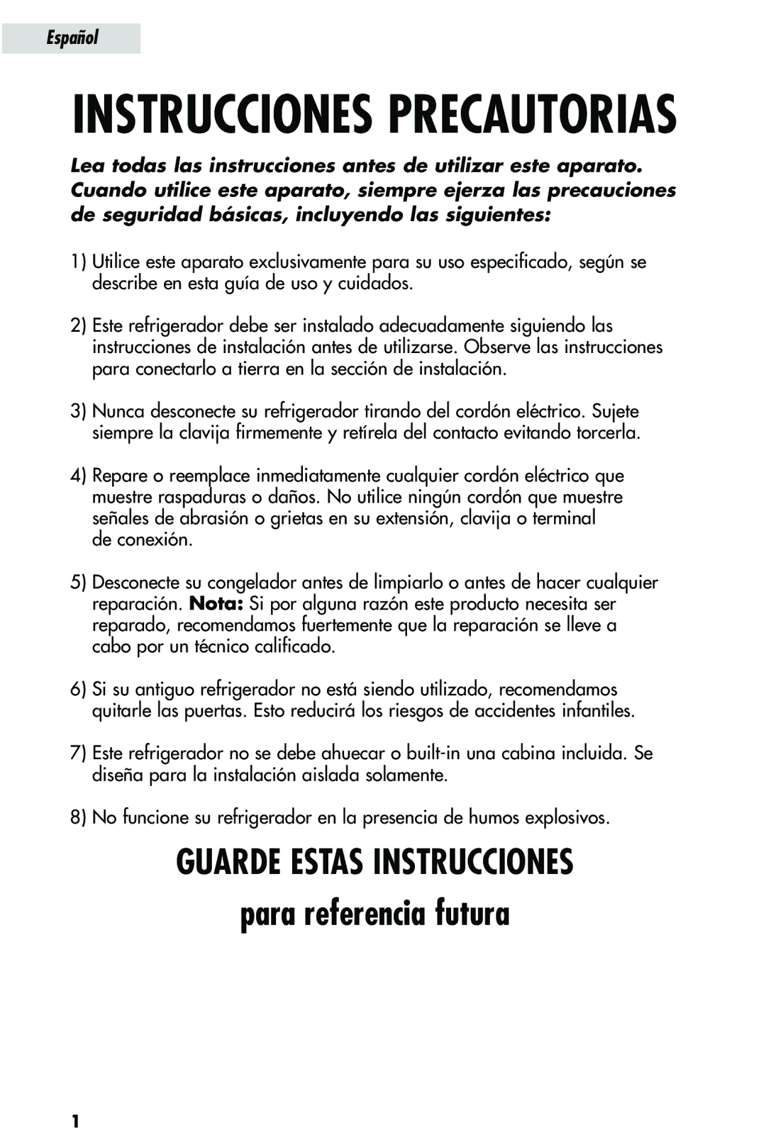 Haier HRQ03WNA, HRQ02WNA user manual Instrucciones Precautorias 