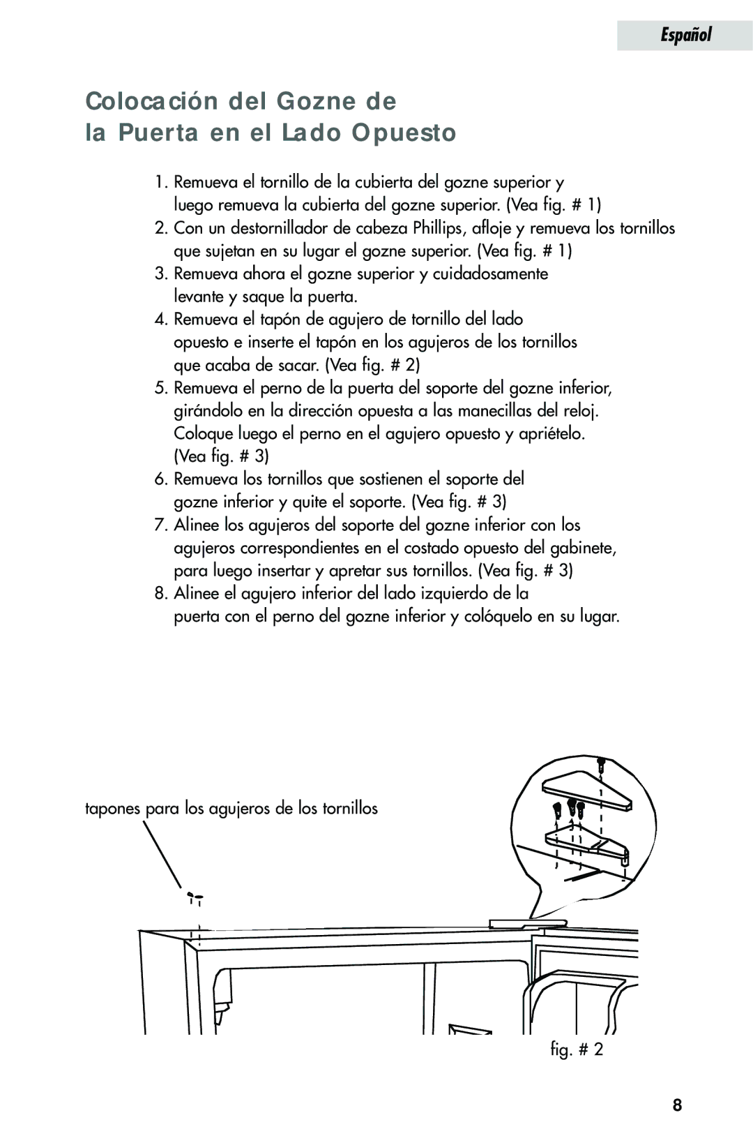 Haier HRQ02WNA, HRQ03WNA user manual Colocación del Gozne de La Puerta en el Lado Opuesto 