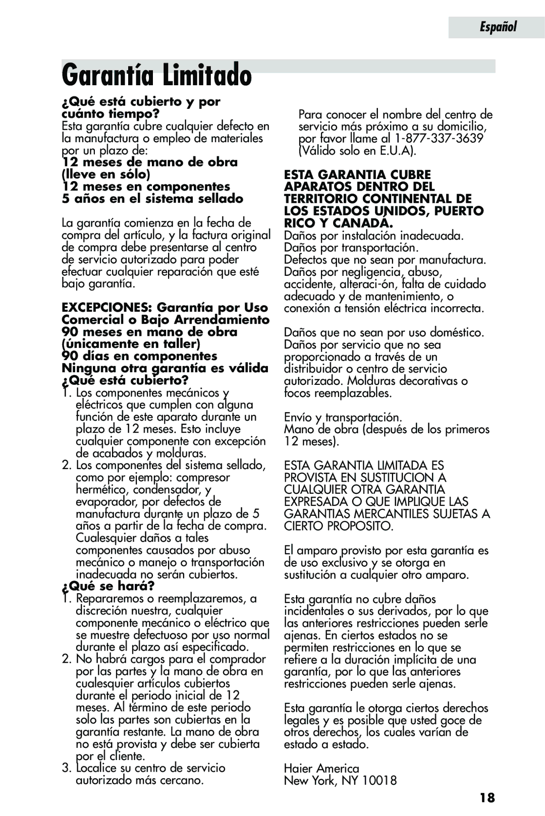 Haier HRQ02WNA, HRQ03WNA user manual Garantía Limitado 