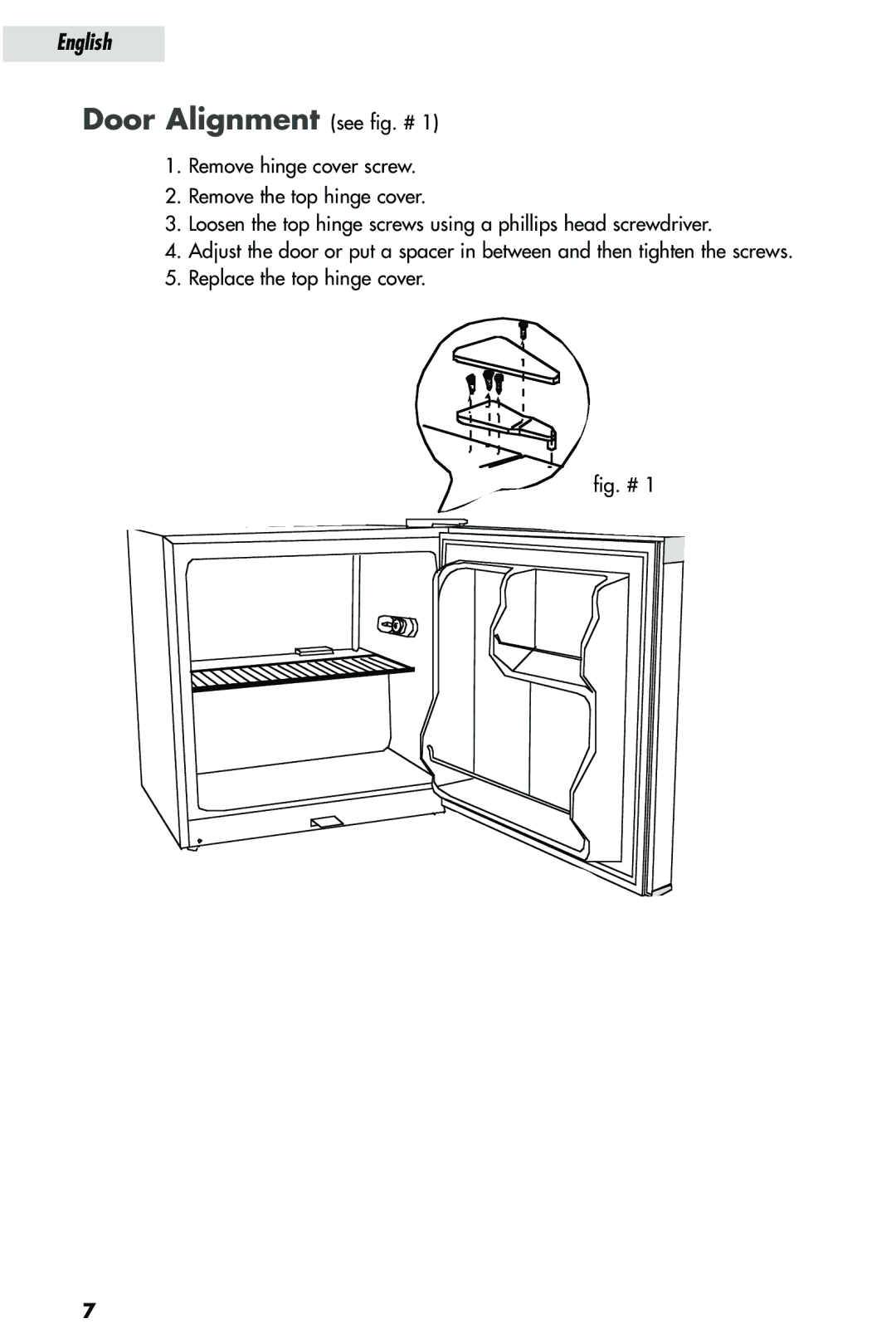 Haier HRQ03WNA, HRQ02WNA user manual Door Alignment see fig. #, Fig. # 