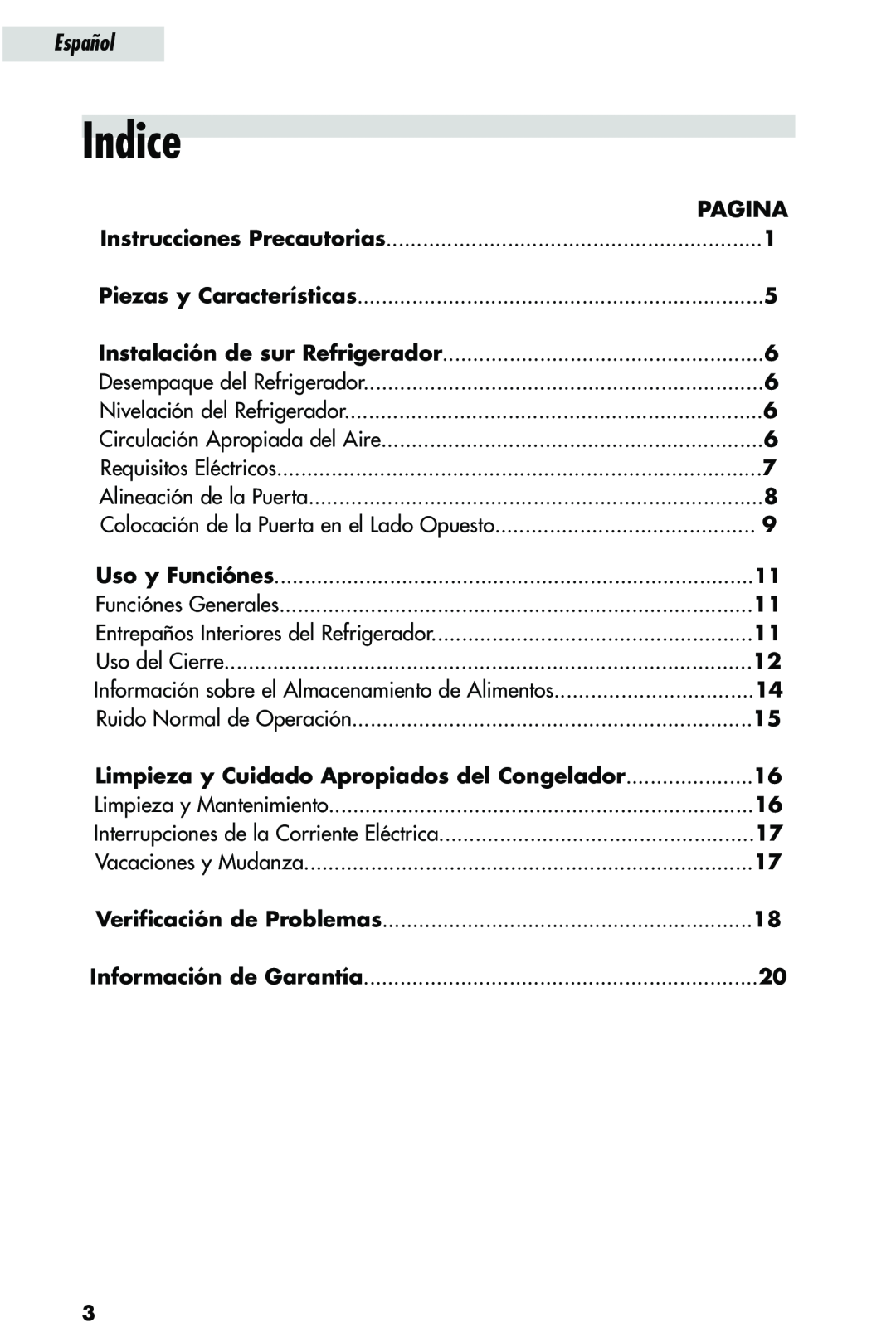 Haier HRQ03WNA Indice, Pagina, Español, Instrucciones Precautorias, Piezas y Características, Alineación de la Puerta 