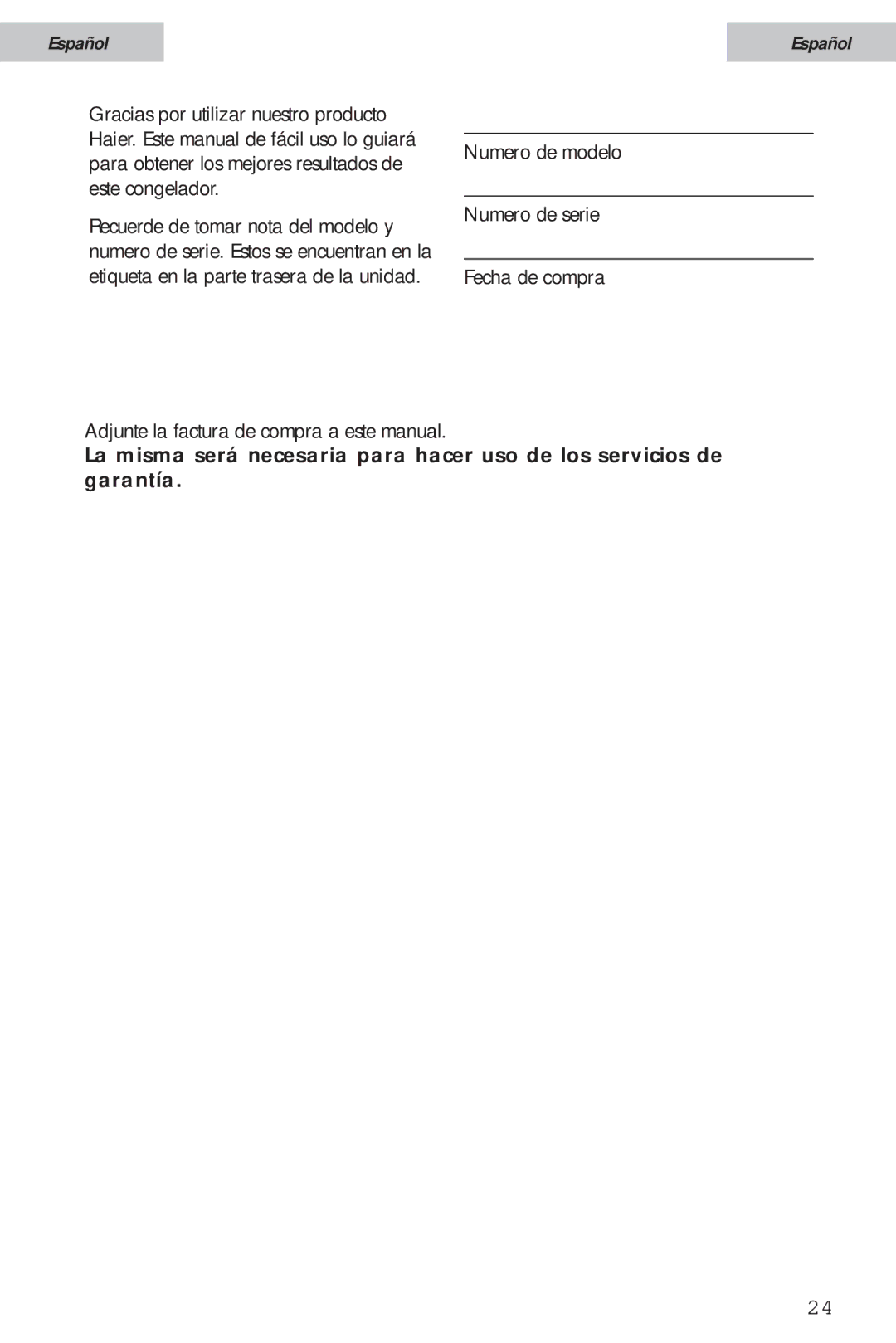 Haier HSA02WNC user manual Español 