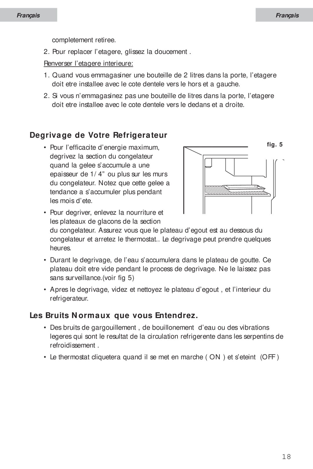 Haier HSA02WNC user manual Degrivage de Votre Refrigerateur, Les Bruits Normaux que vous Entendrez, Français 