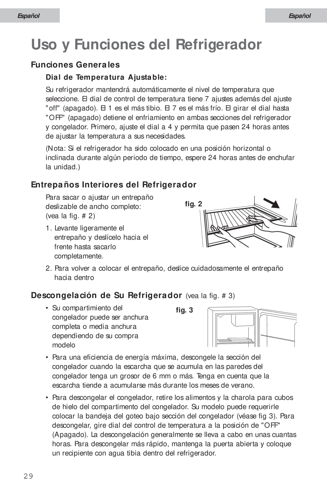 Haier HSA02WNC Uso y Funciones del Refrigerador, Funciones Generales, Entrepaños Interiores del Refrigerador, Español 