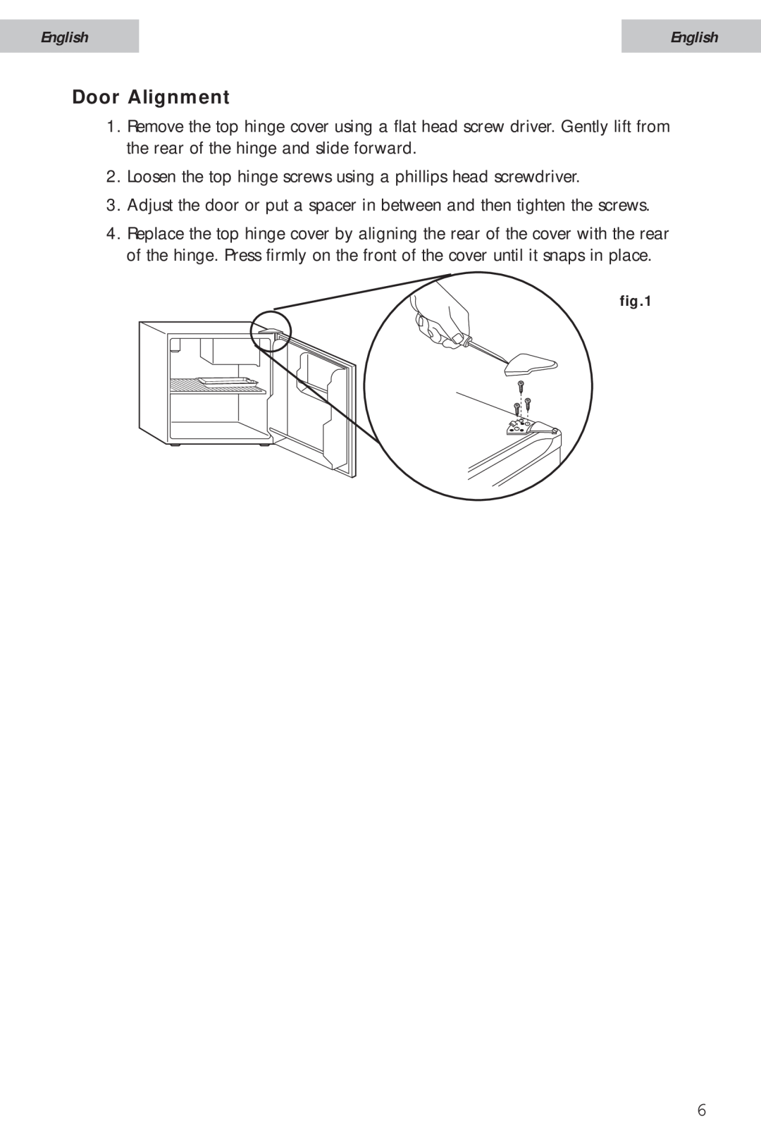 Haier HSA02WNC user manual Door Alignment, English 