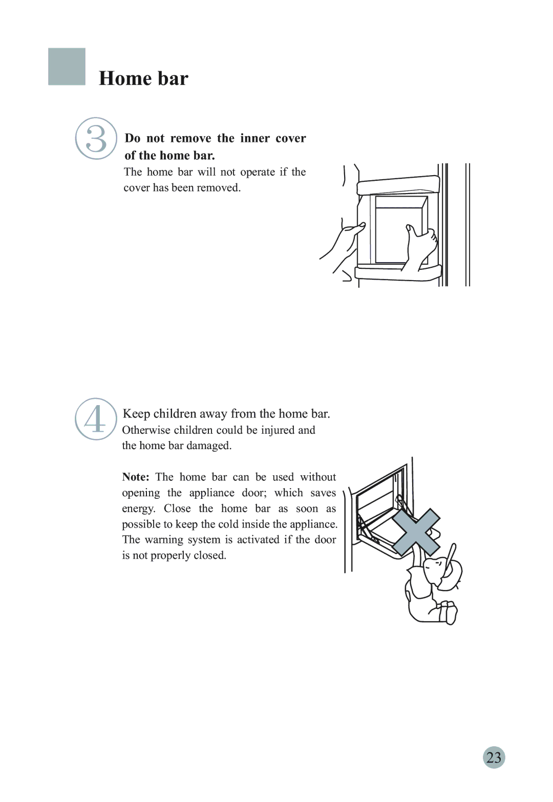 Haier HRF-661RSSAA, HSBS562IS, HRF-661TSAA manual Do not remove the inner cover Home bar 