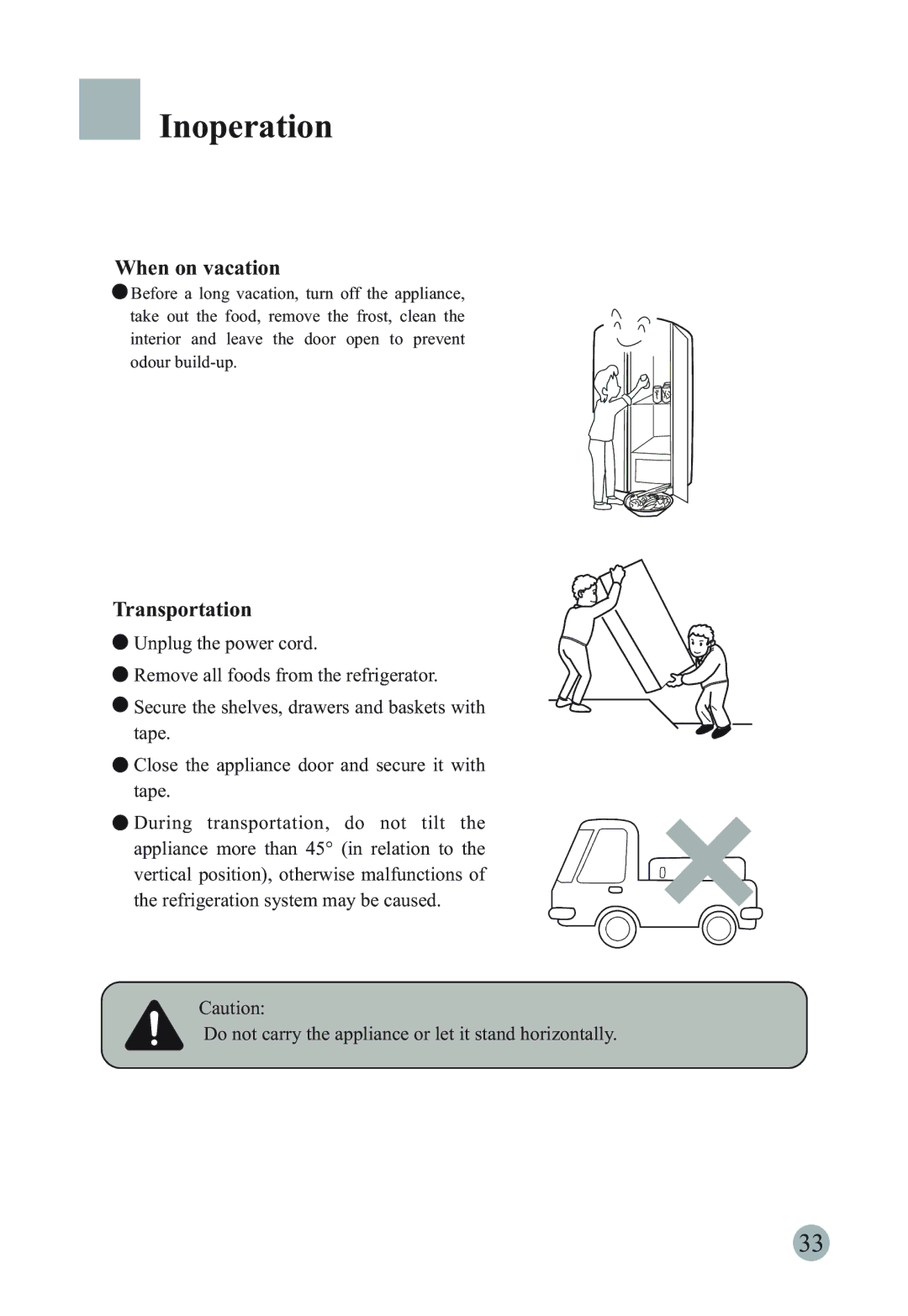 Haier HRF-661TSAA, HSBS562IS, HRF-661RSSAA manual When on vacation, Transportation 