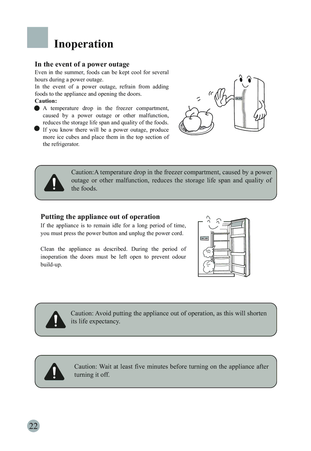 Haier HRF-663DTB2*, HSBS582AS, HRF-663DTA2* Inoperation, Event of a power outage, Putting the appliance out of operation 