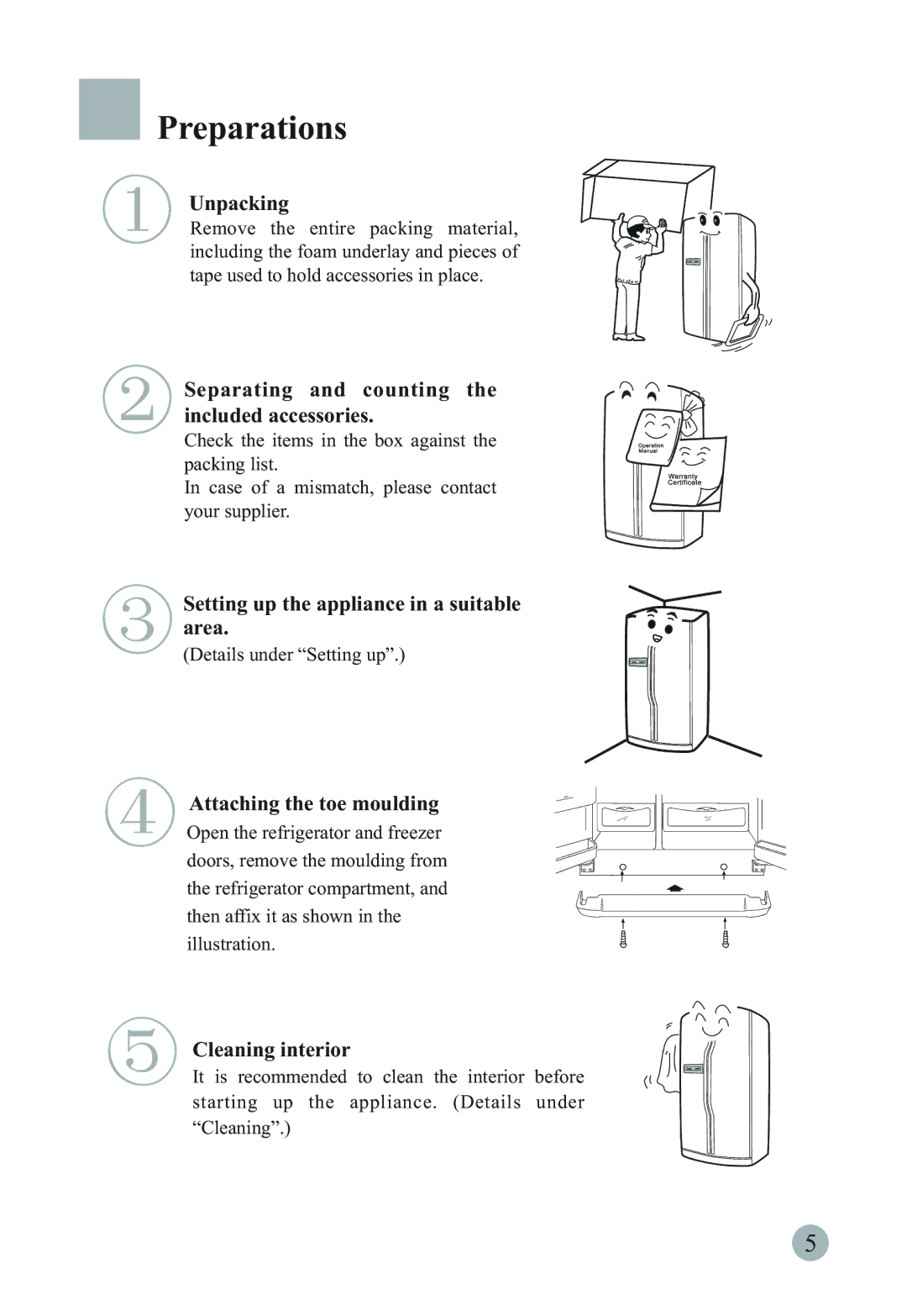 Haier HSBS582AS, HRF-663DTA2*, HRF-663DSA2*, HRF-663DTB2*, HRF-663DSB2*, HRF-660SAA manual Preparations 