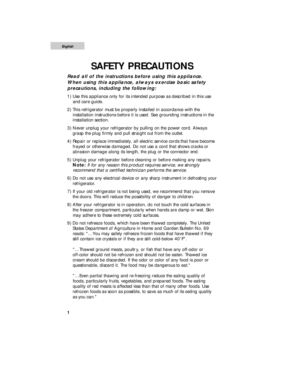 Haier HSE01WNA user manual Safety Precautions, English 