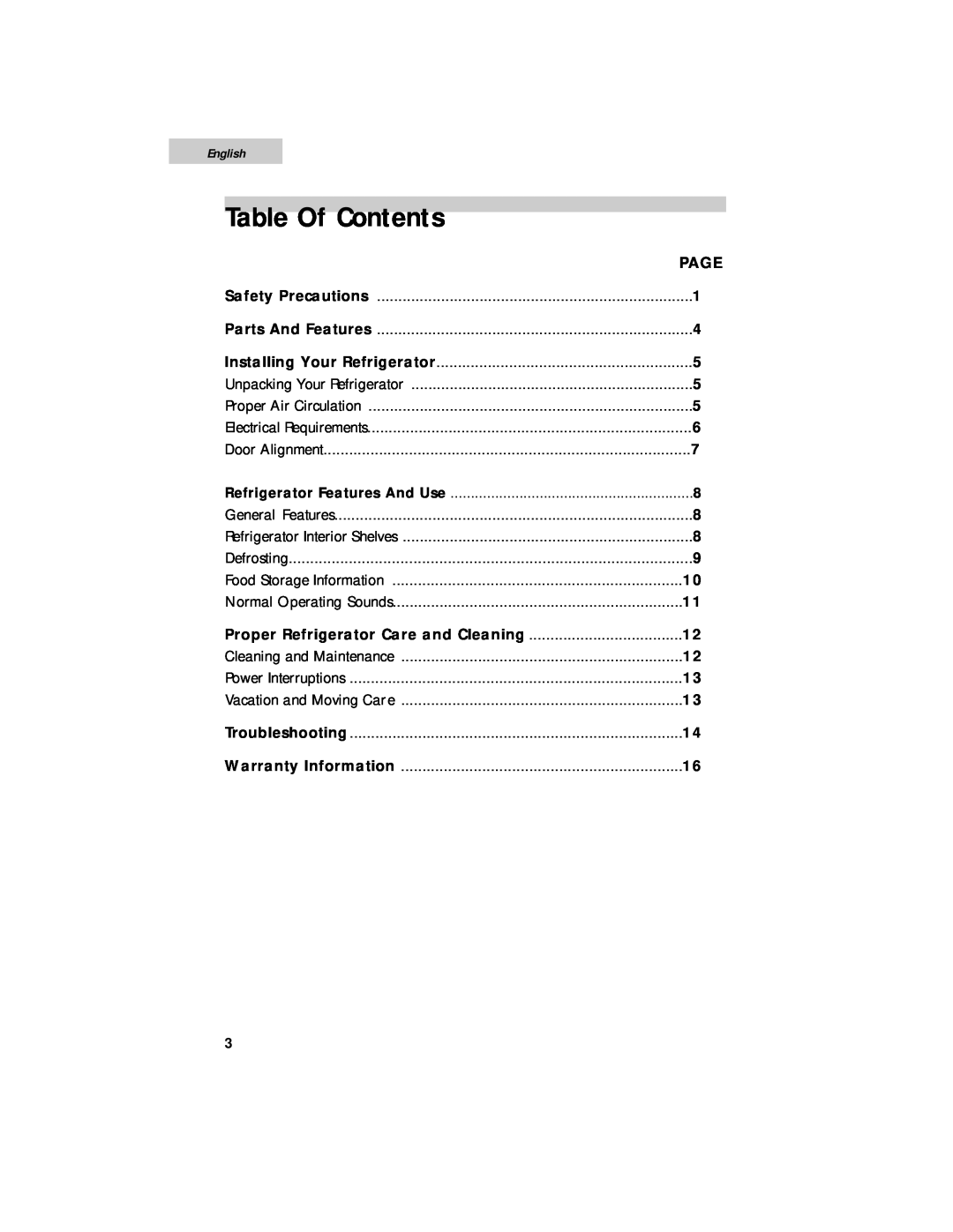 Haier HSE01WNA user manual Page, Table Of Contents, English 