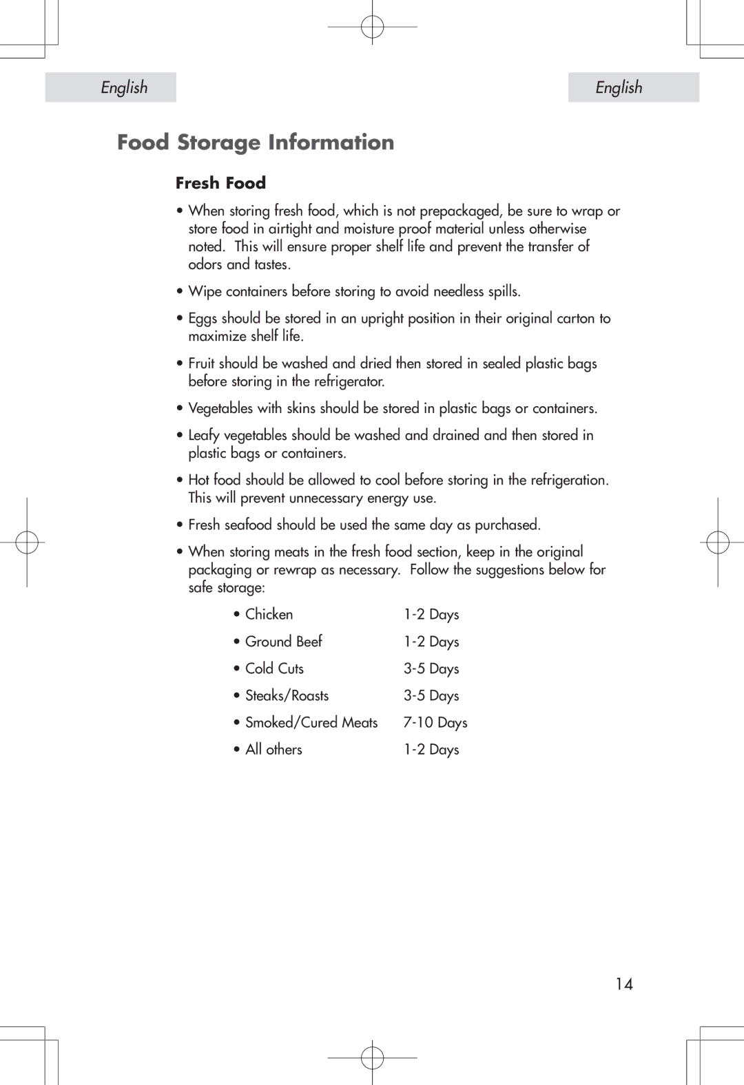 Haier HSP04WNA, HSE04WNA user manual Food Storage Information, Fresh Food 