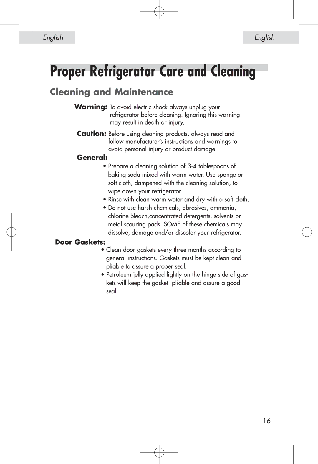 Haier HSP04WNA, HSE04WNA user manual Cleaning and Maintenance, General, Door Gaskets 