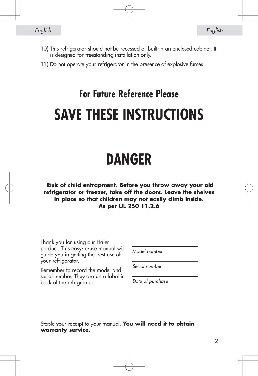 Haier HSP04WNA, HSE04WNA user manual For Future Reference Please, Warranty service 