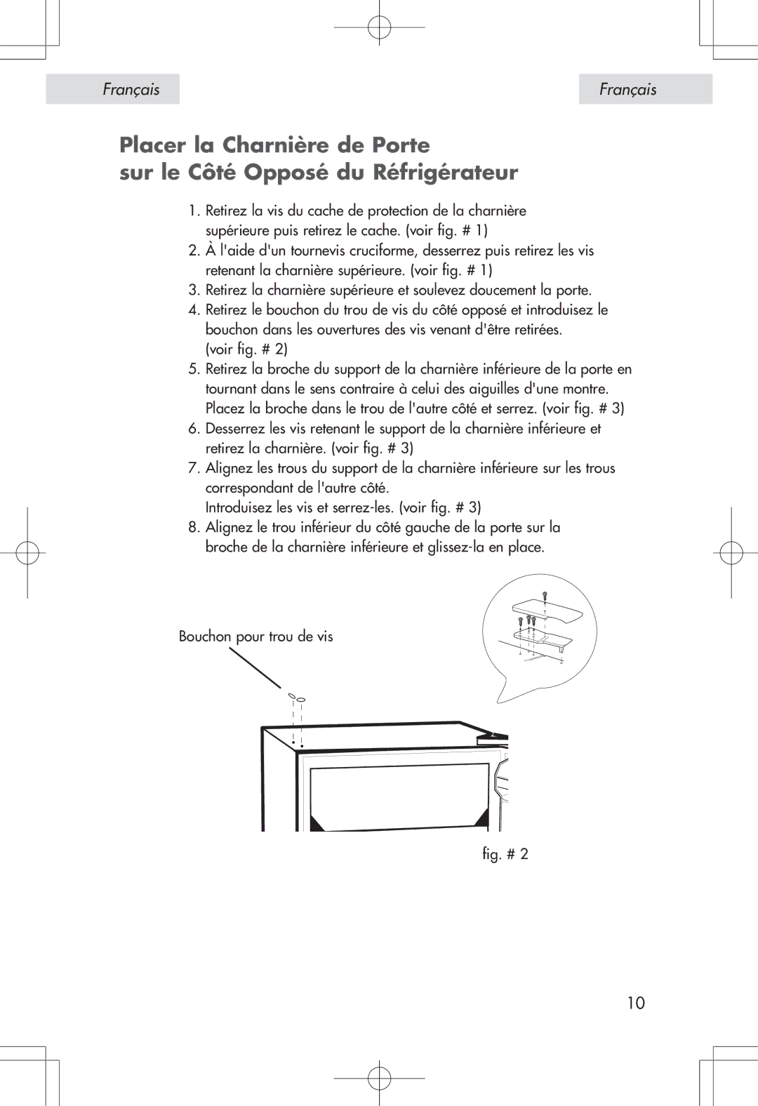 Haier HSP04WNA, HSE04WNA user manual Bouchon pour trou de vis 